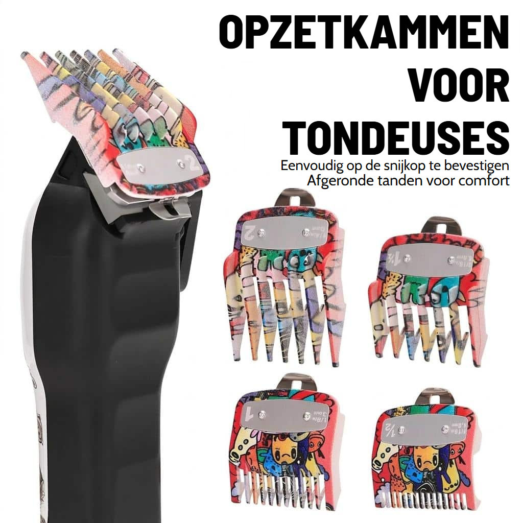 Set opzetkammen voor tondeuse met meerkleurige motieven