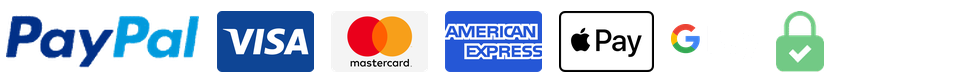 Pago seguro con PayPal, Visa, Mastercard, American Express, Apple Pay y Google Pay