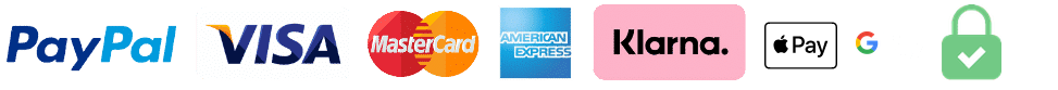 Pago seguro con PayPal, Visa, Mastercard, American Express, Klarna, Apple Pay y Google Pay