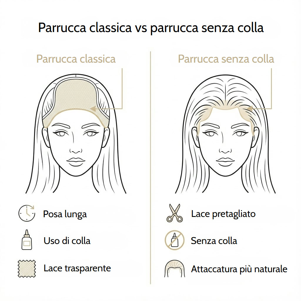 Parrucca ondulata senza colla in capelli marrone cioccolato con pizzo trasparente