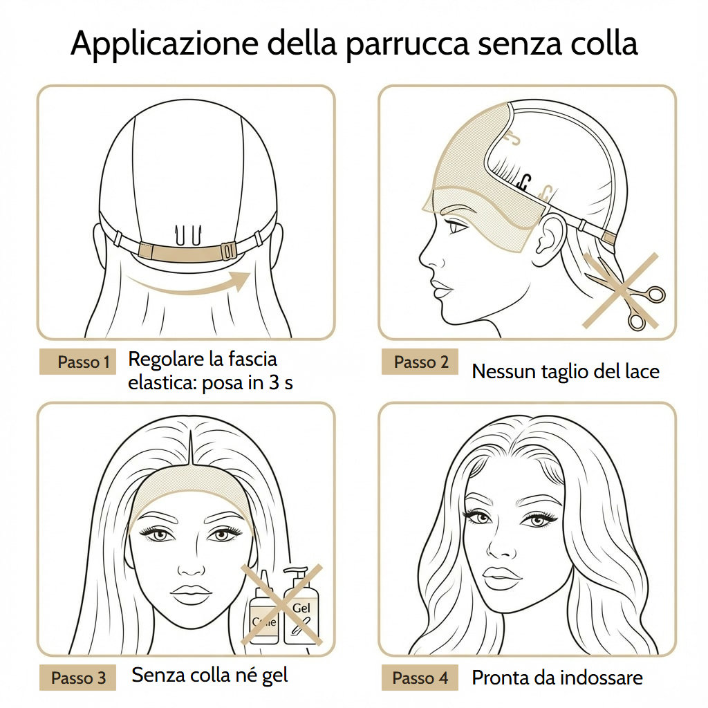 Parrucca ondulata senza colla in capelli marrone cioccolato con pizzo trasparente