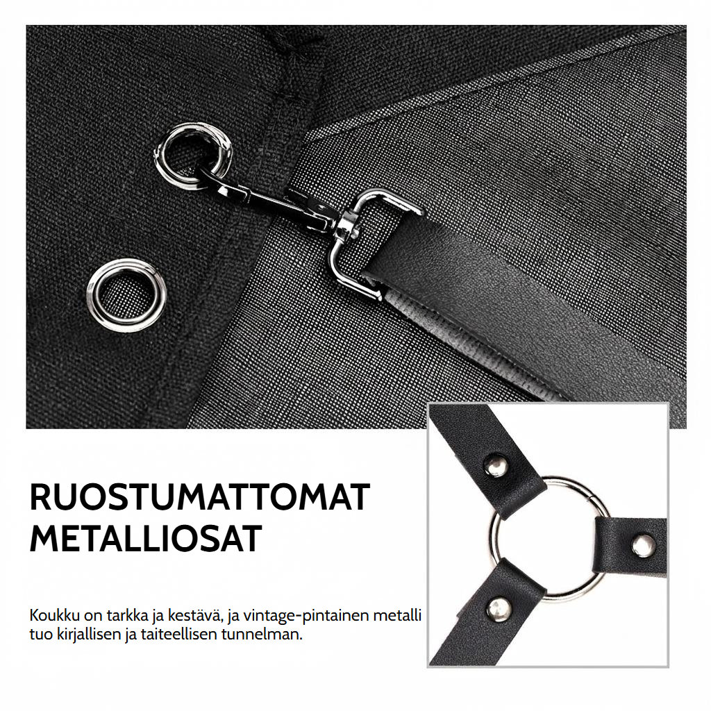 Puuvillakankainen parturin esiliina säädettävillä ristikkäisillä olkaimilla
