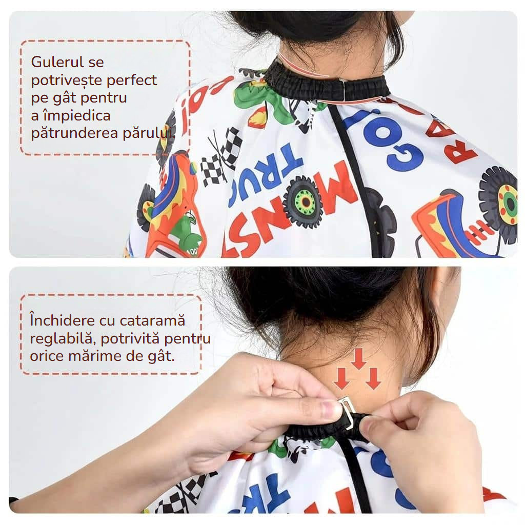Pelerină de coafat impermeabilă și antistatică pentru copii, cu modele