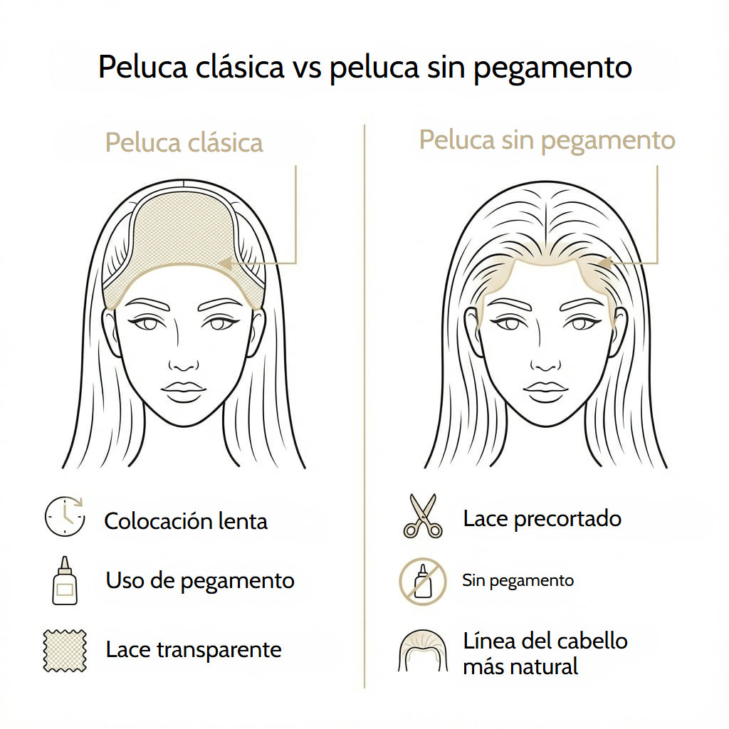 Peluca ondulada sin pegamento de pelo marrón chocolate con encaje transparente