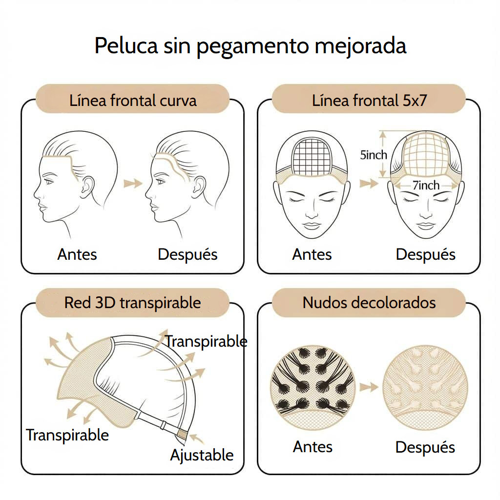 Peluca ondulada sin pegamento de pelo marrón chocolate con encaje transparente