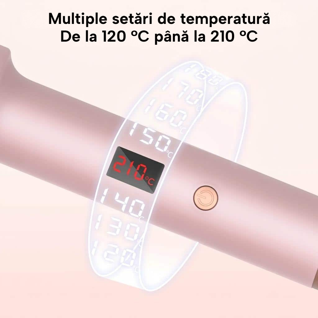 Perie rotundă încălzită 3 în 1 din ceramică, cu ecran LCD
