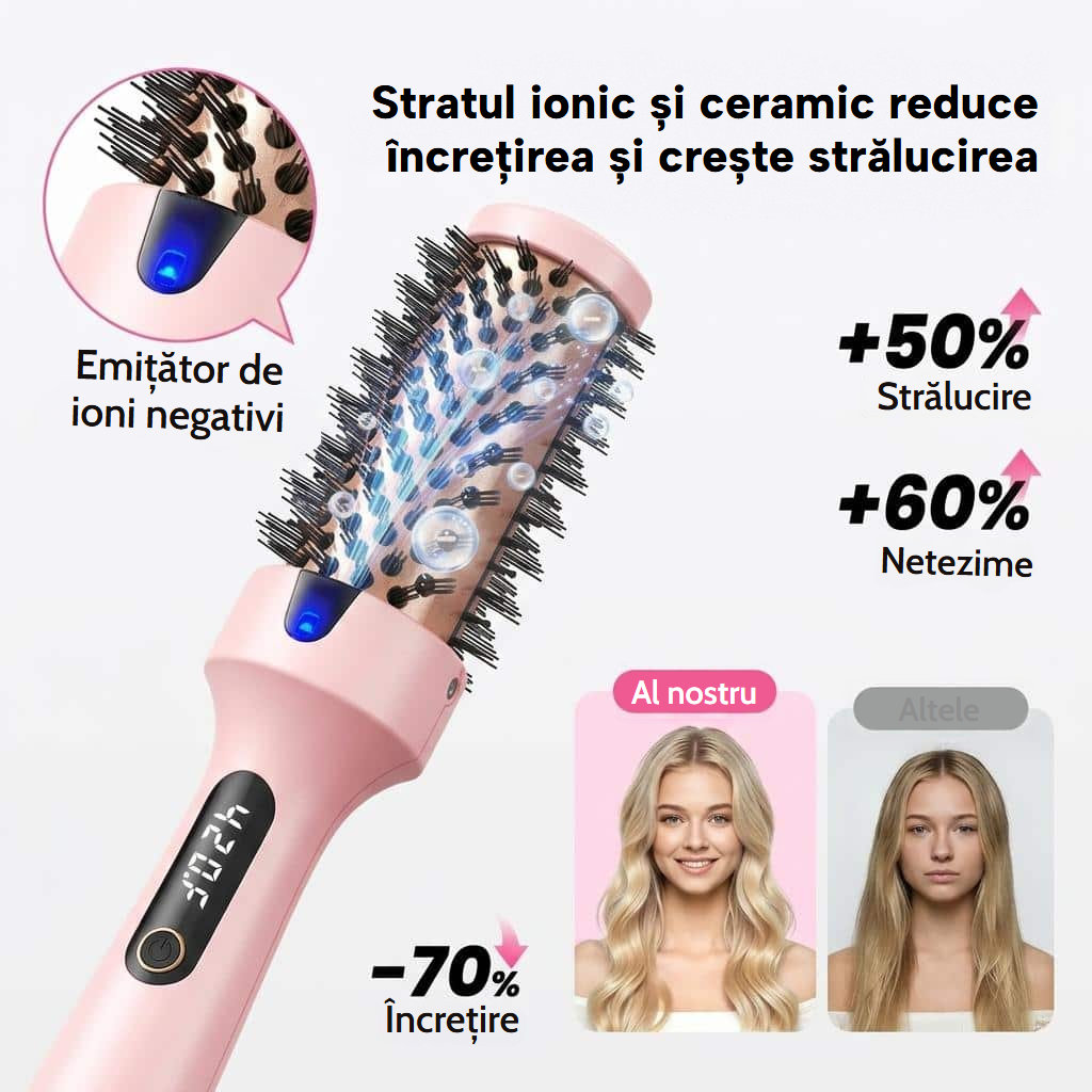 Perie termică de îndreptat, buclat și volumizat, cu ecran LED