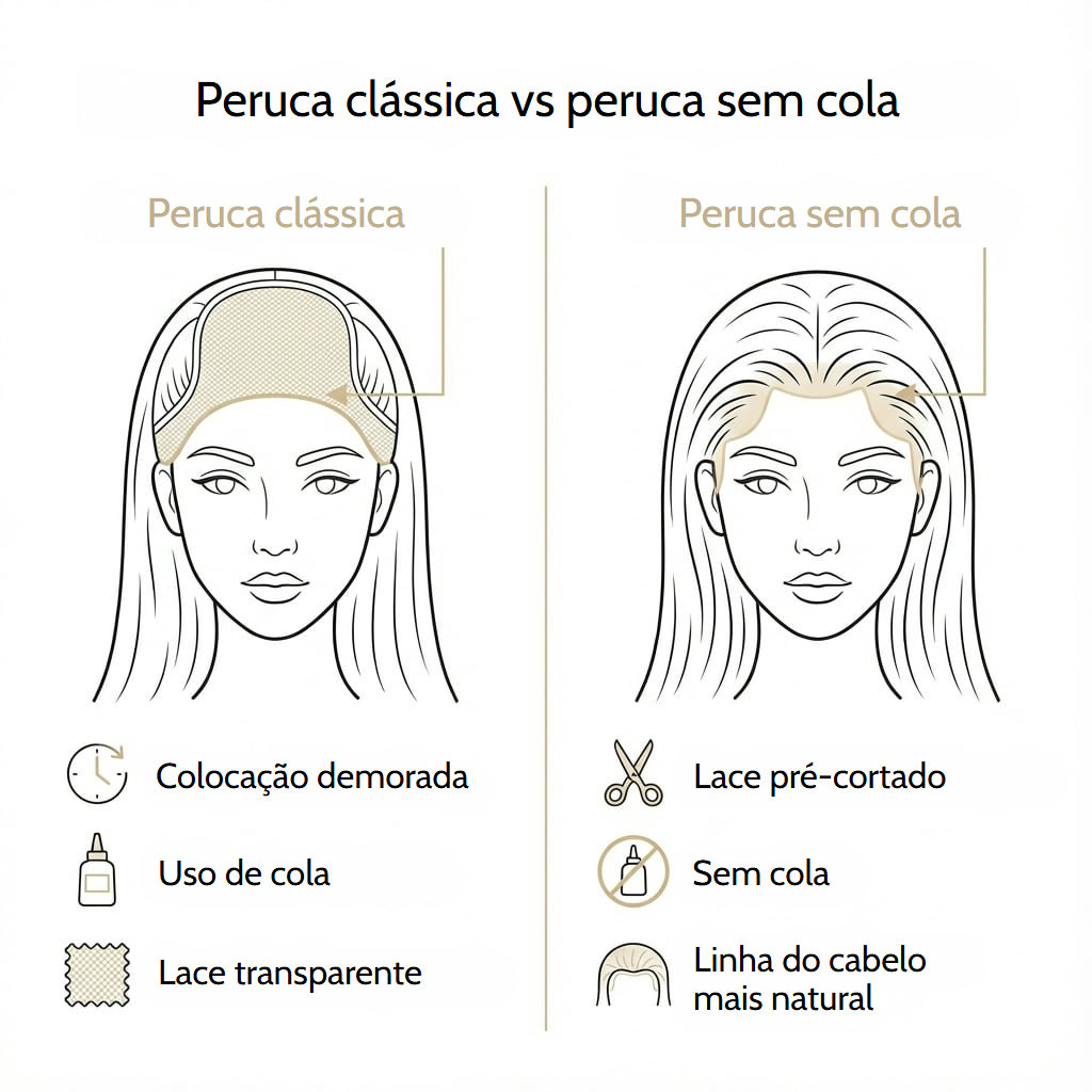 Peruca ondulada sem cola de cabelo castanho-chocolate com renda transparente