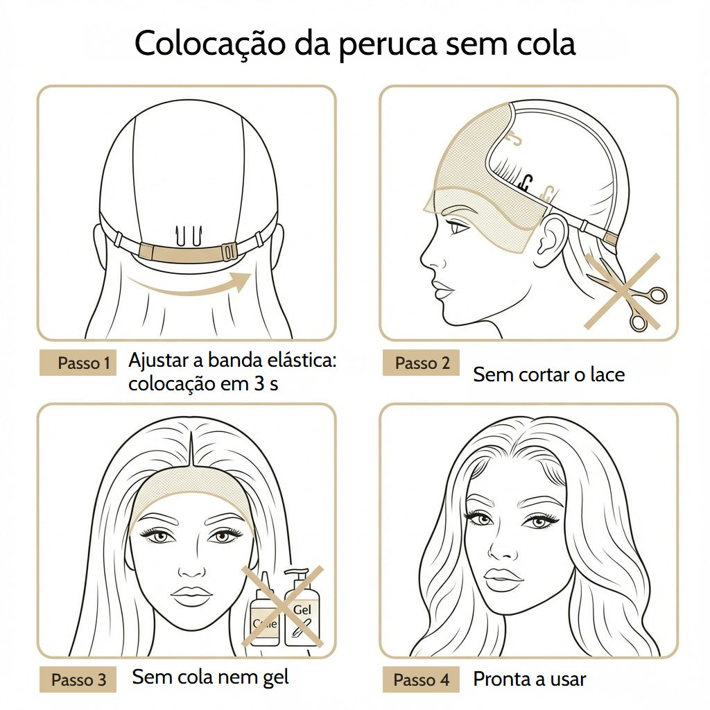 Peruca ondulada sem cola de cabelo castanho-chocolate com renda transparente