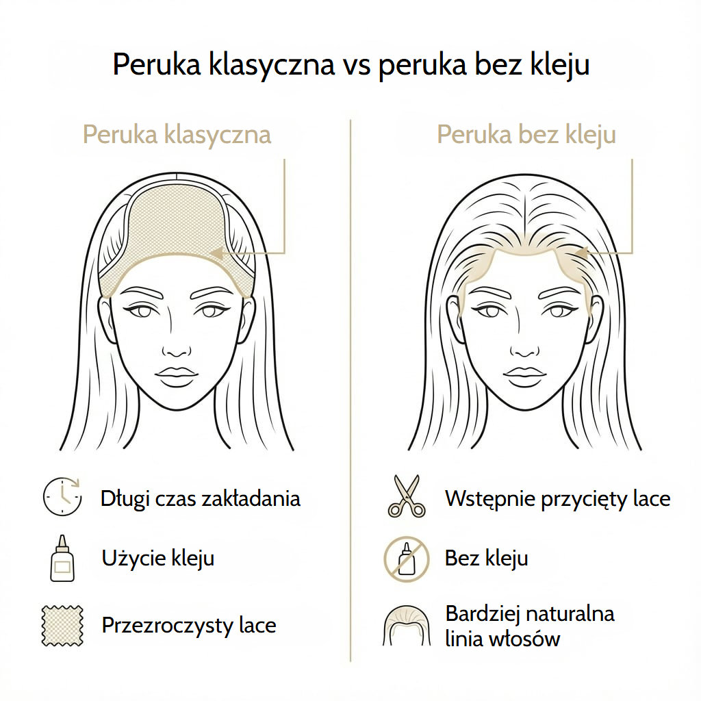 Falowana peruka bez kleju w kolorze czekoladowego brązu z przezroczystą koronką