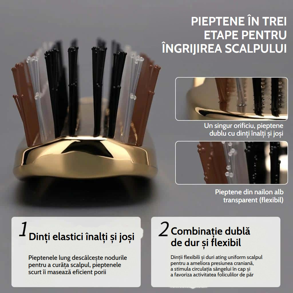 Perie de masaj pentru scalp roz, cu vârfuri din nailon antistatice