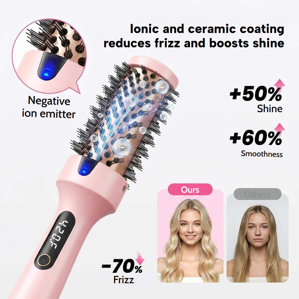Smoothing, curling and volumising thermal brush with LED display