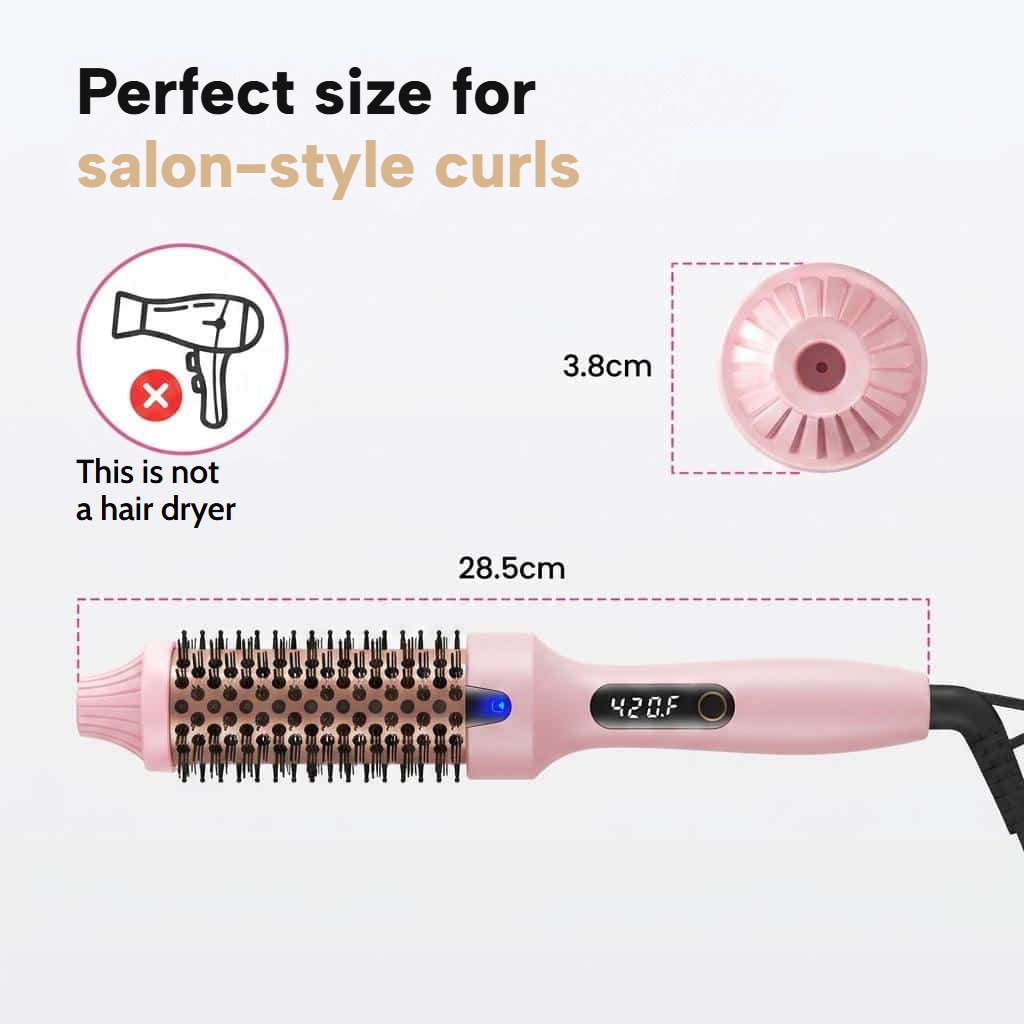 Smoothing, curling and volumising thermal brush with LED display