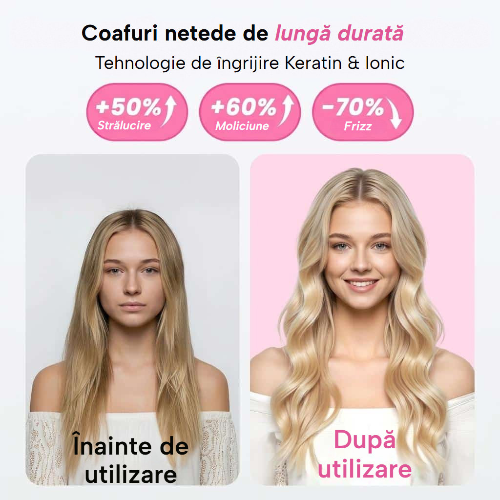 Perie termică de îndreptat, buclat și volumizat, cu ecran LED