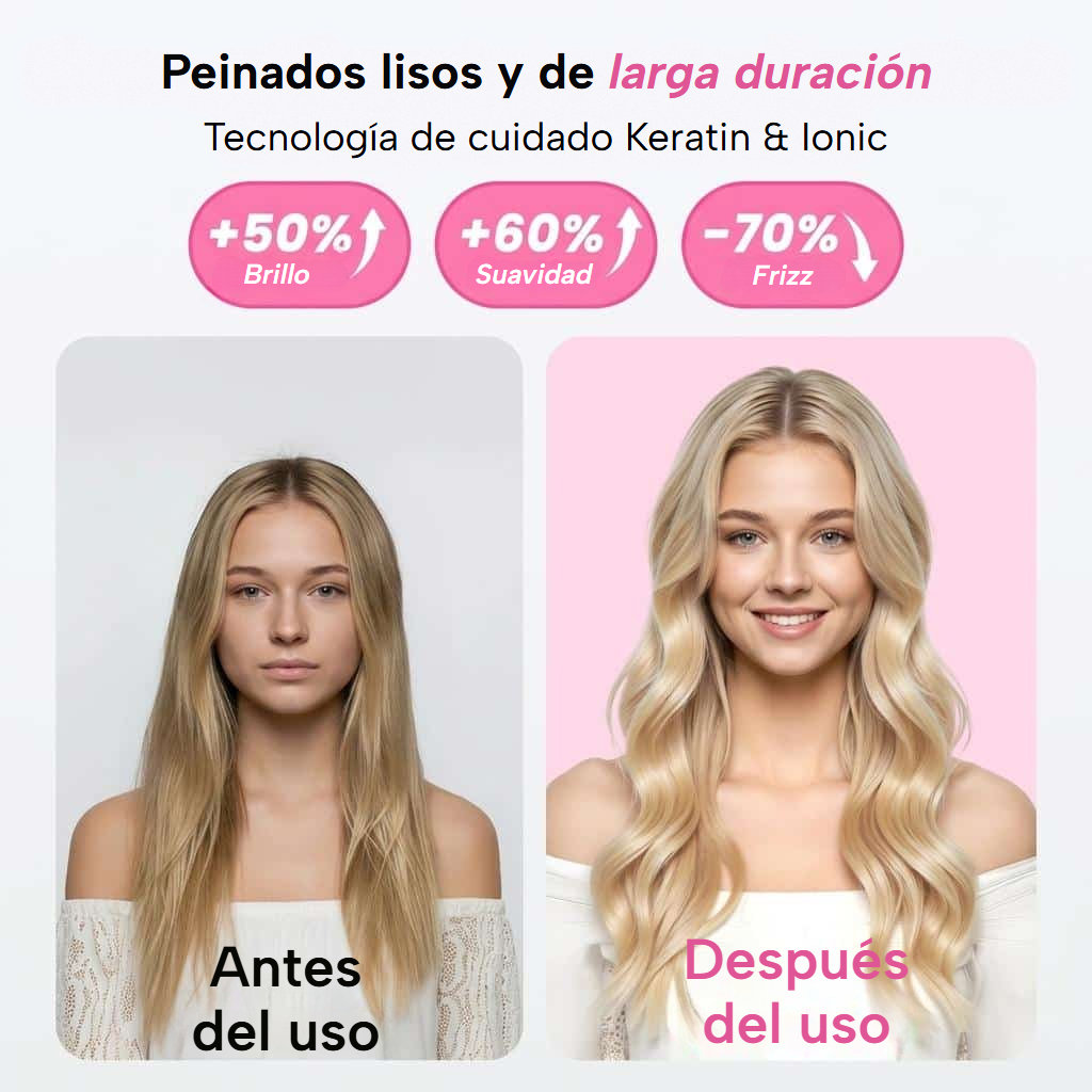 Cepillo térmico alisador, rizador y voluminizador con pantalla LED
