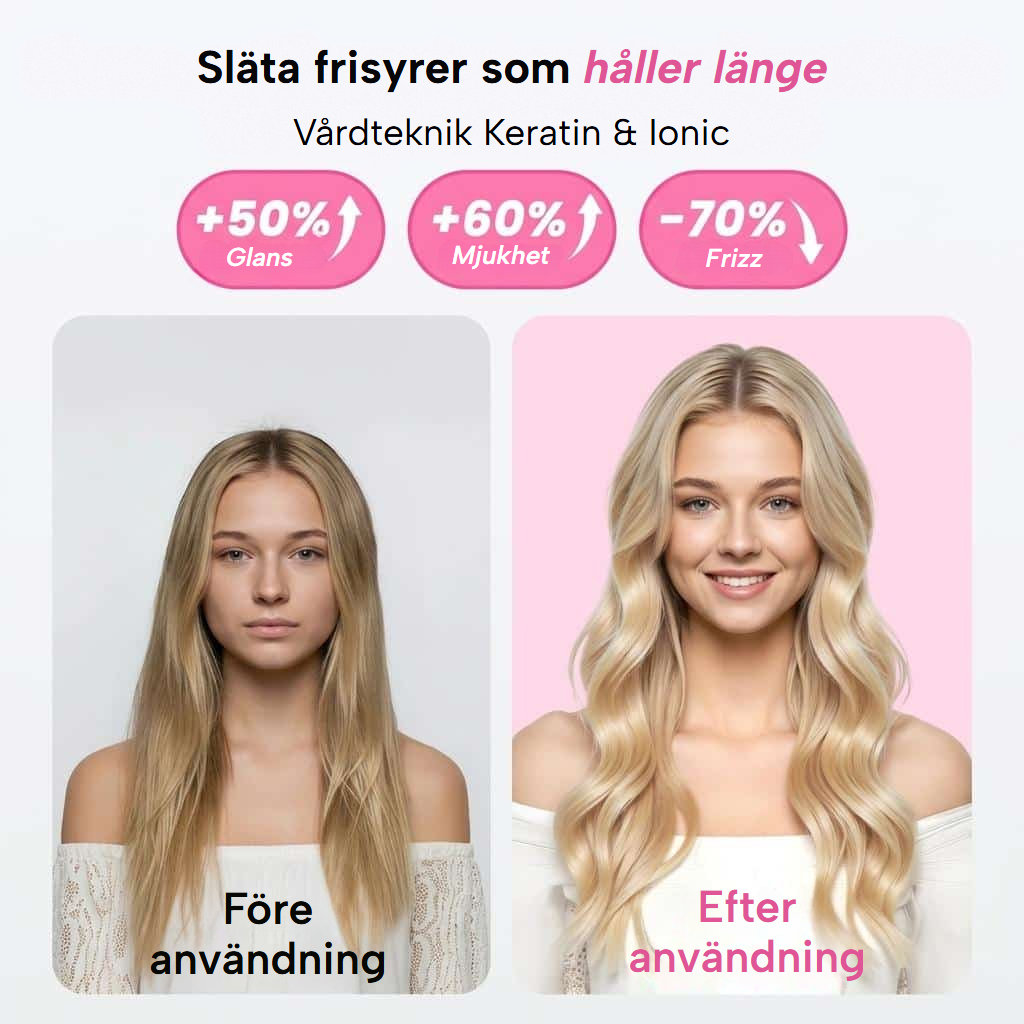 Värmeborste som slätar, lockar och ger volym, med LED-display