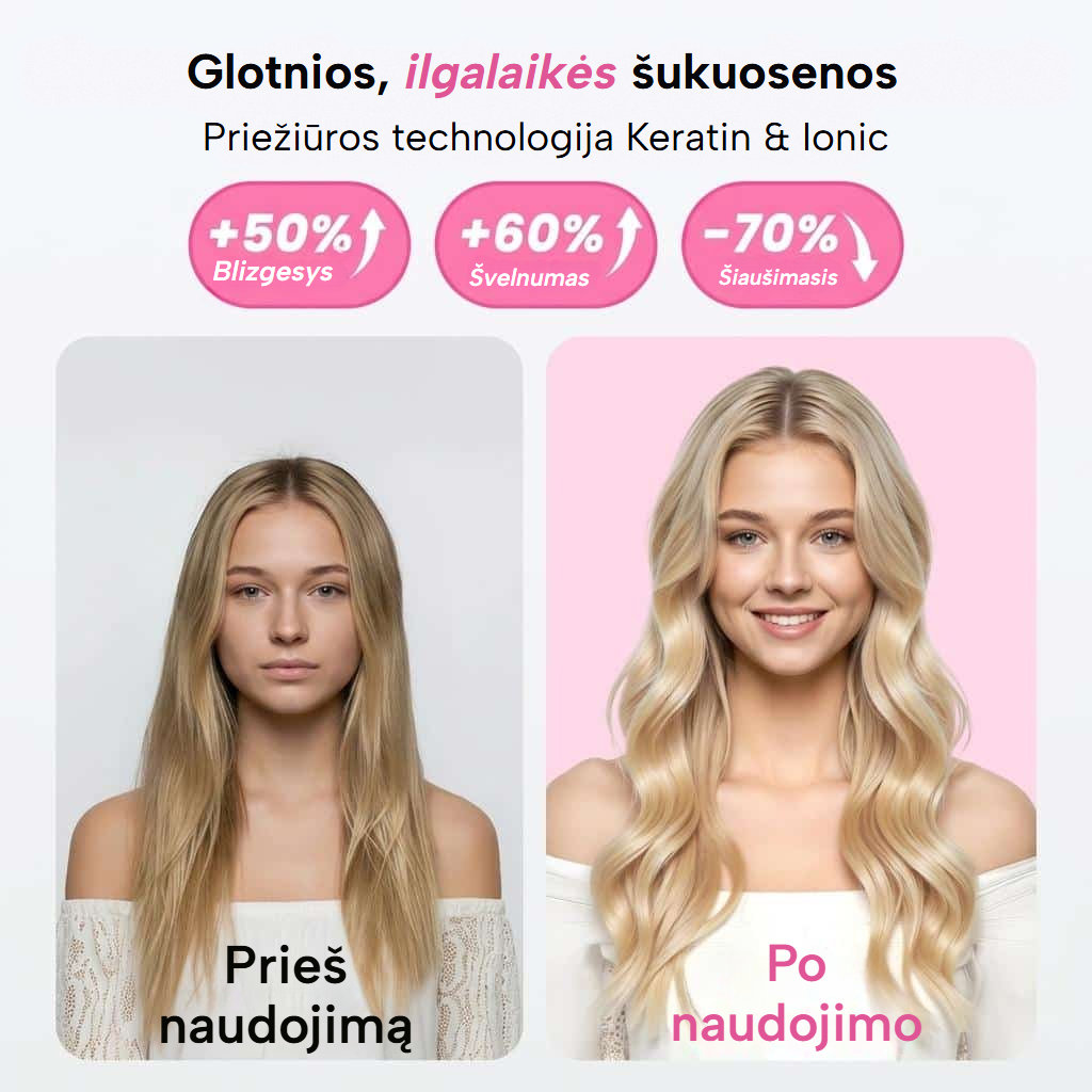 Šildomas tiesinimo, garbanojimo ir apimties suteikimo šepetys su LED ekranu