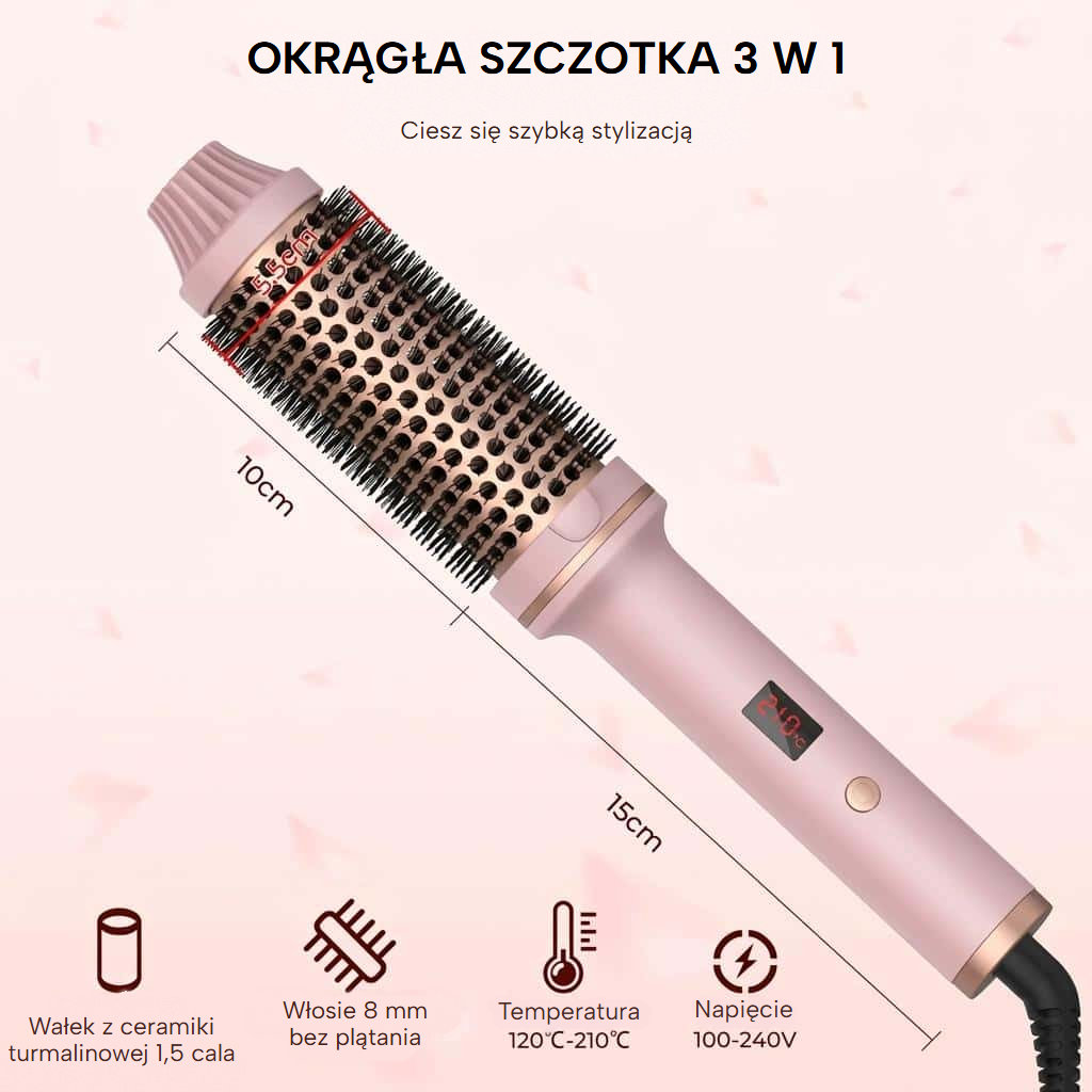 Ceramiczna okrągła szczotka grzewcza 3 w 1 z wyświetlaczem lcd