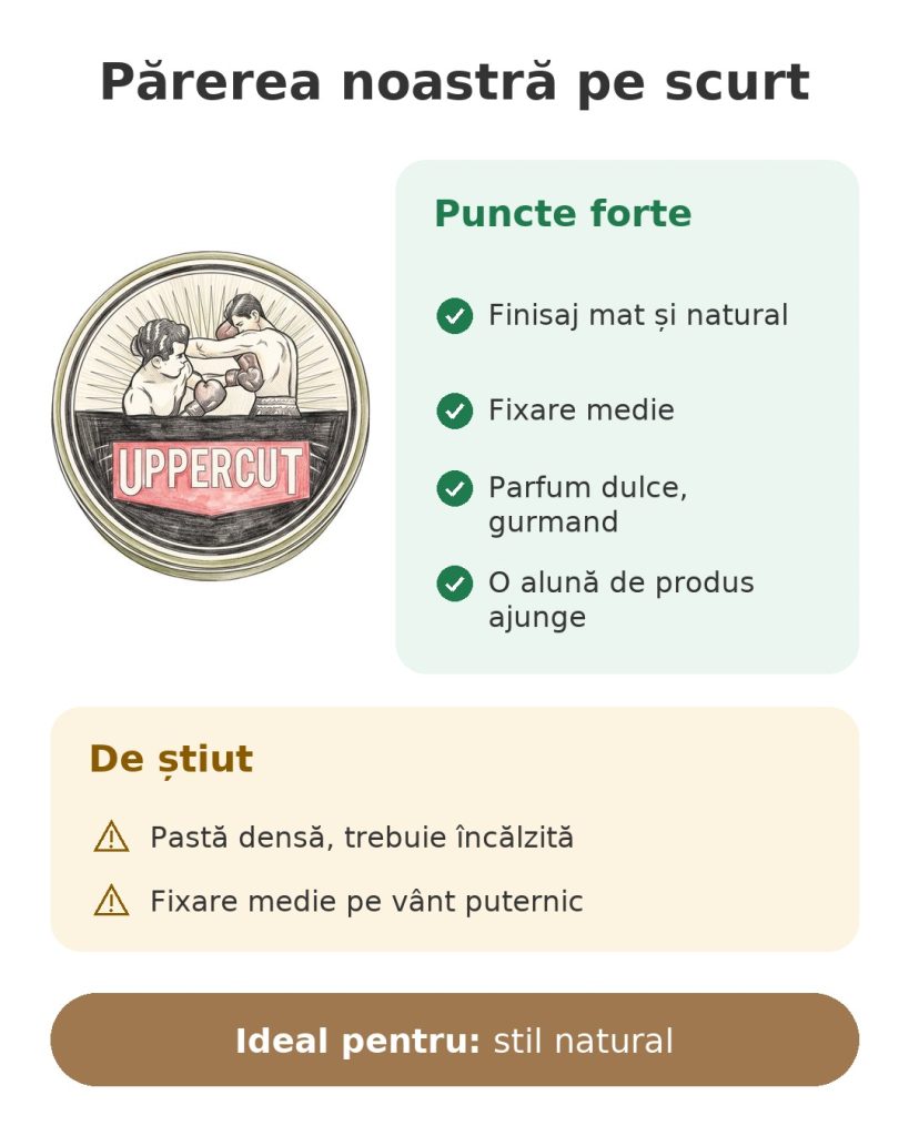 Părerea noastră pe scurt despre pomadă mată Uppercut Deluxe, puncte forte, de știut și utilizare ideală