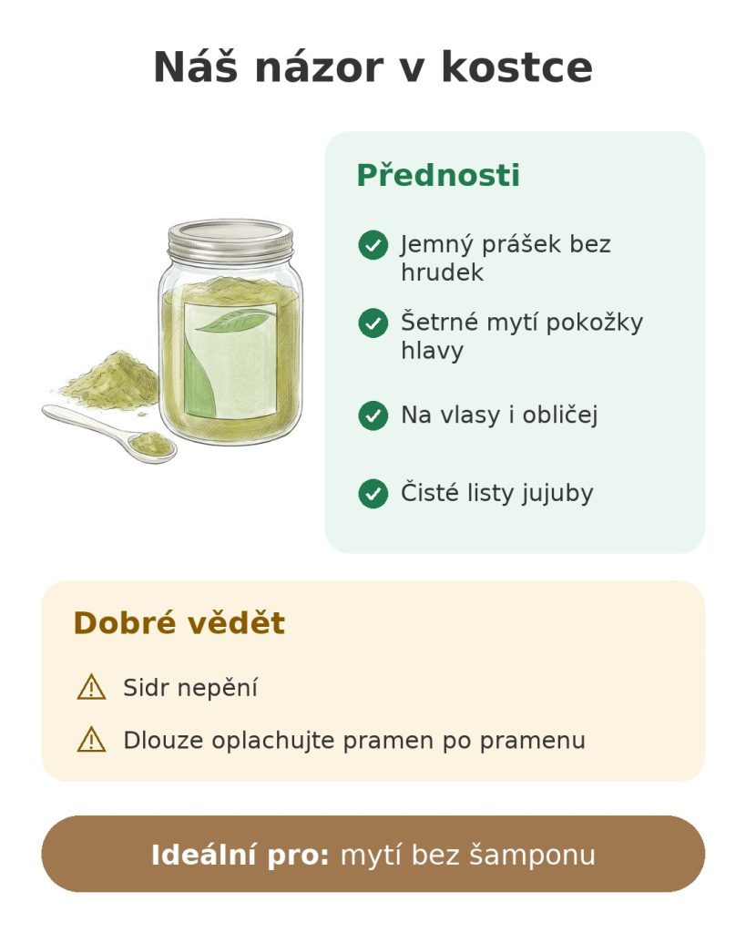 Prášek ze sidru ETC Cosmetic's 100 g Náš názor v kostce na prášek sidr z čistých listů jujuby k mytí vlasů bez šamponu
