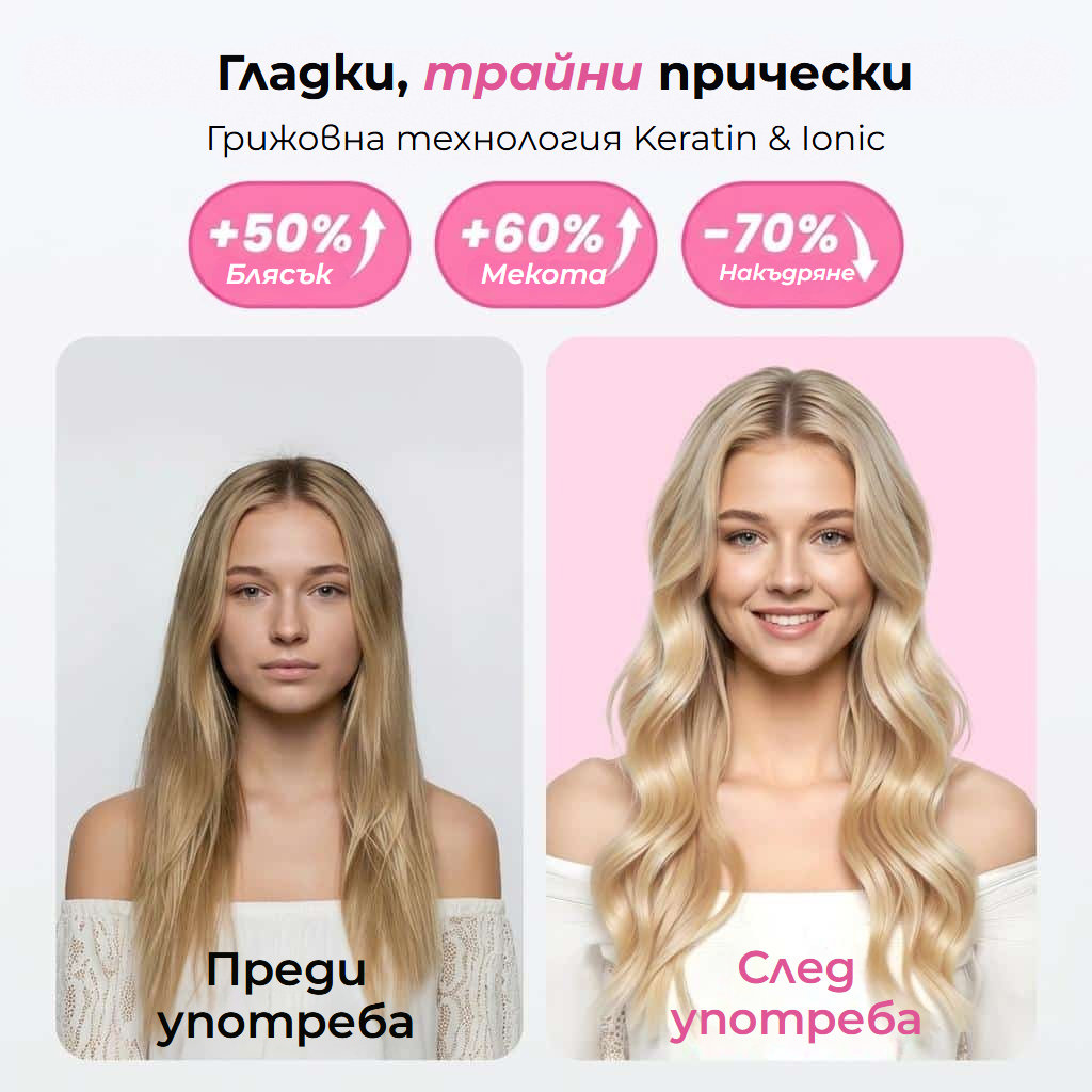 Термична четка за изправяне, къдрене и обем със LED екран