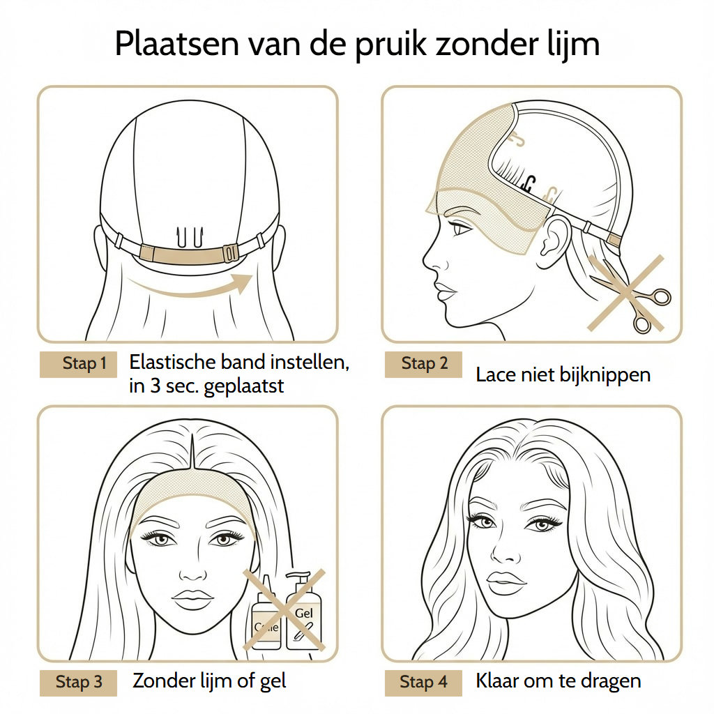 Gegolfde pruik zonder lijm van chocoladebruin haar met transparant kant