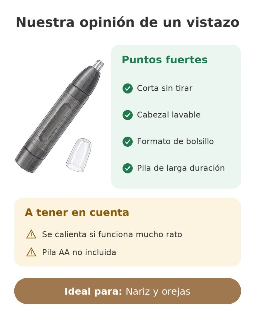 Nuestra opinión de un vistazo sobre el recortador de nariz y orejas BaByliss, con cabezal lavable y formato de bolsillo