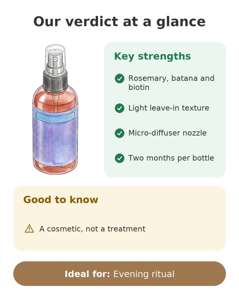 Our verdict at a glance on the hair serum with rosemary, batana and biotin