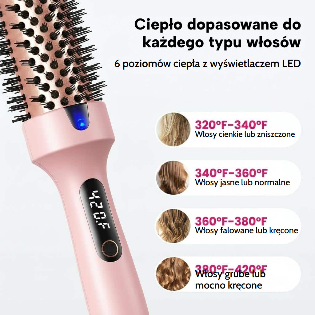 Szczotka termiczna prostująca, lokująca i dodająca objętości z wyświetlaczem LED