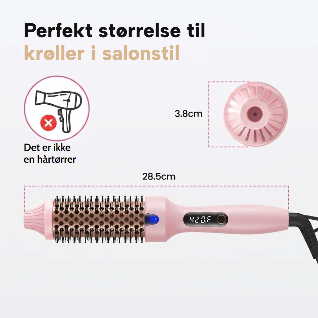 Varmebørste, der glatter, krøller og giver volumen, med LED-skærm