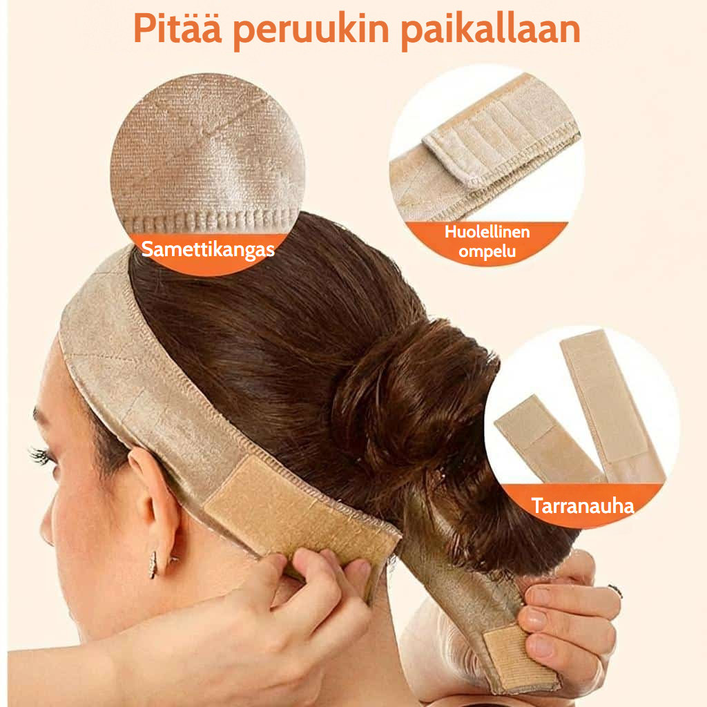 Liukumaton peruukkipanta säädettävällä tarranauhalla
