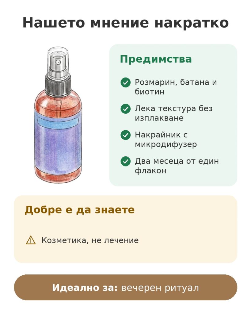 Нашето мнение накратко за серума за коса с розмарин, батана и биотин без изплакване
