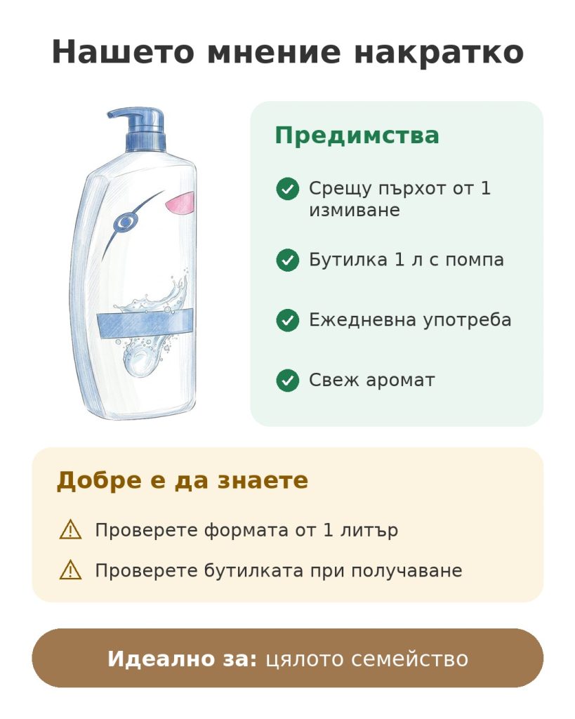 Антипърхотен шампоан Head & Shoulders 1 л Нашето мнение накратко за шампоан срещу пърхот в бутилка от 1 литър с помпа за цялото семейство