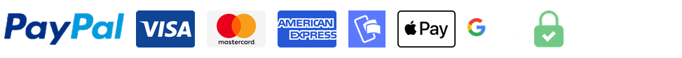 Sikker betaling med PayPal, Visa, Mastercard, American Express, MobilePay, Apple Pay og Google Pay