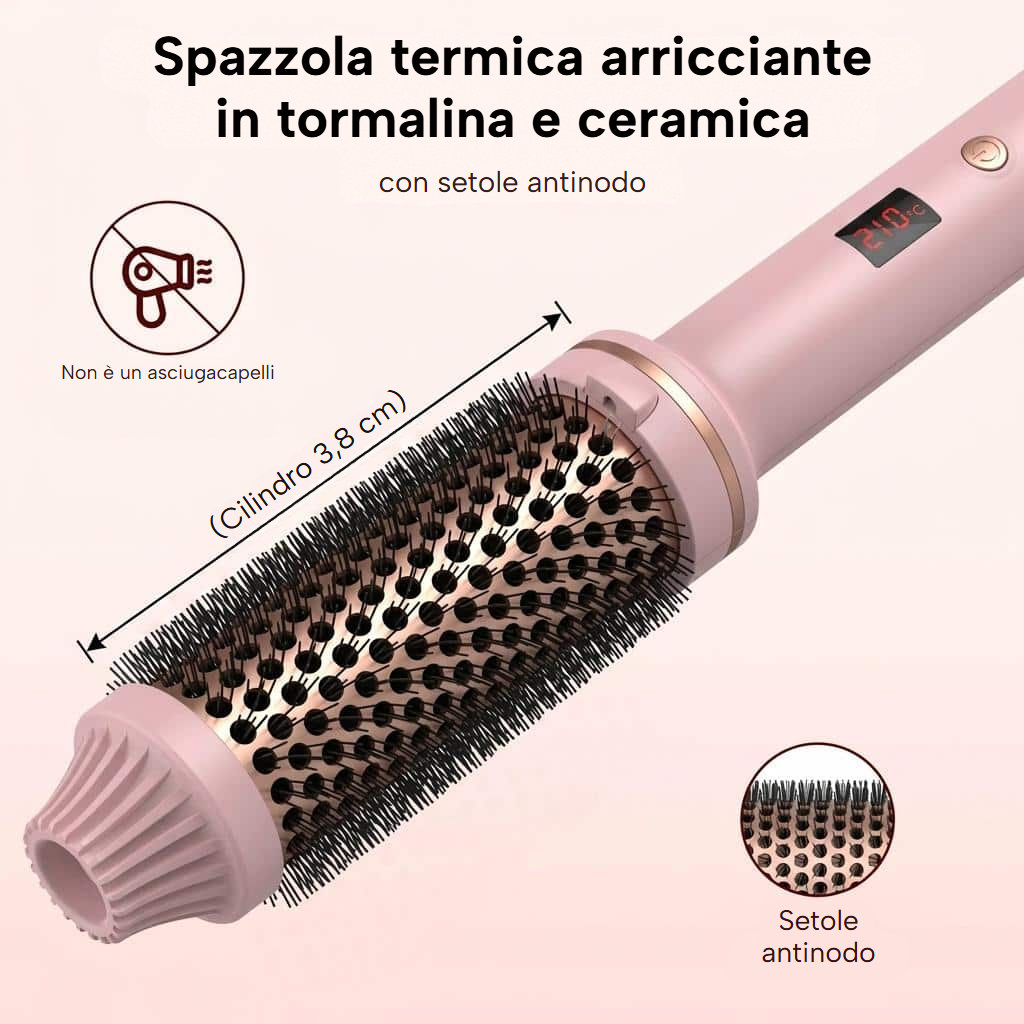 Spazzola riscaldante rotonda 3 in 1 in ceramica con display LCD