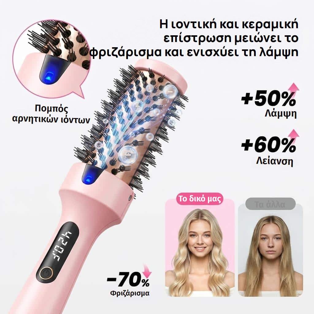Θερμική βούρτσα ισιώματος, μπούκλας και όγκου με οθόνη led