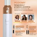 Suszarko-lokówka 5 w 1 z trzema poziomami temperatury i opisem czterech końcówek do stylizacji