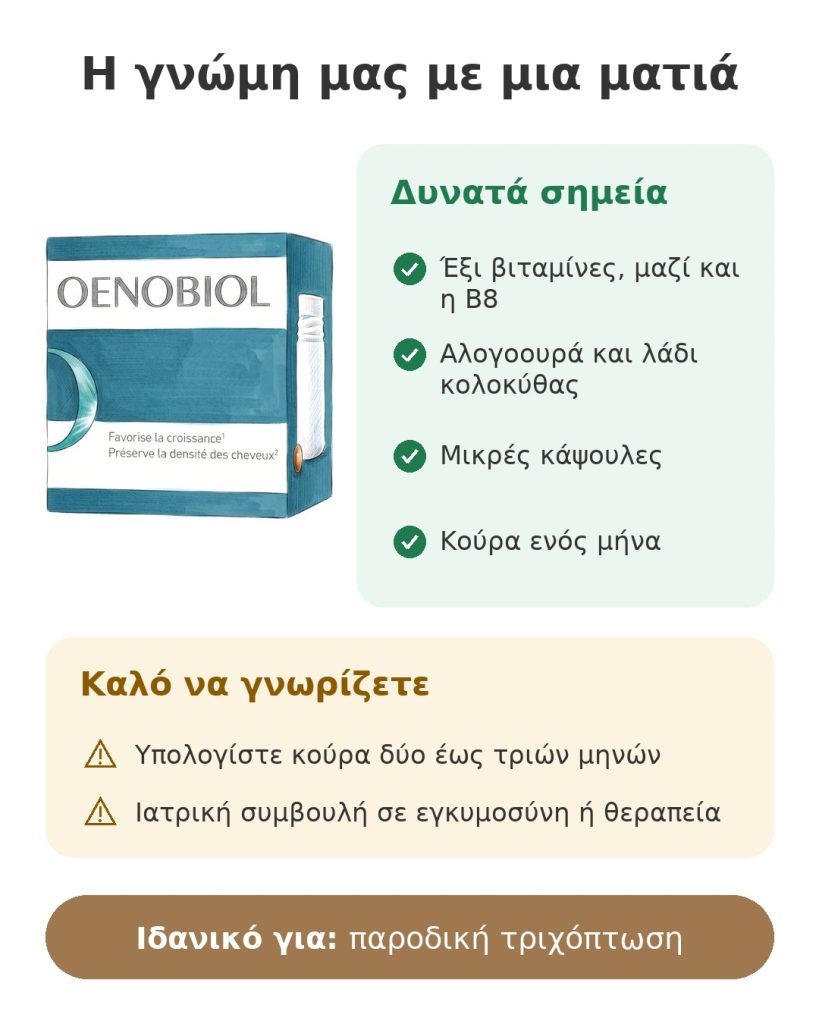 Η γνώμη μας με μια ματιά για συμπλήρωμα διατροφής Oenobiol Hair Expert