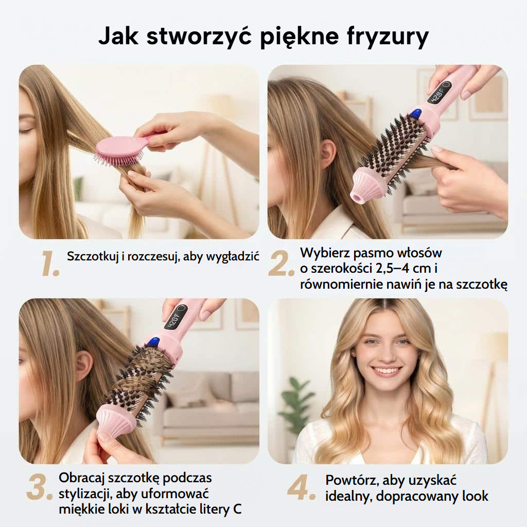 Szczotka termiczna prostująca, lokująca i dodająca objętości z wyświetlaczem LED