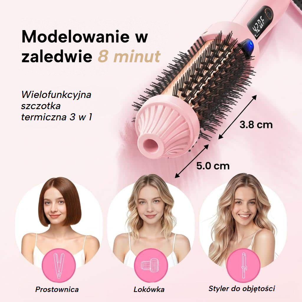 Szczotka termiczna prostująca, lokująca i dodająca objętości z wyświetlaczem LED