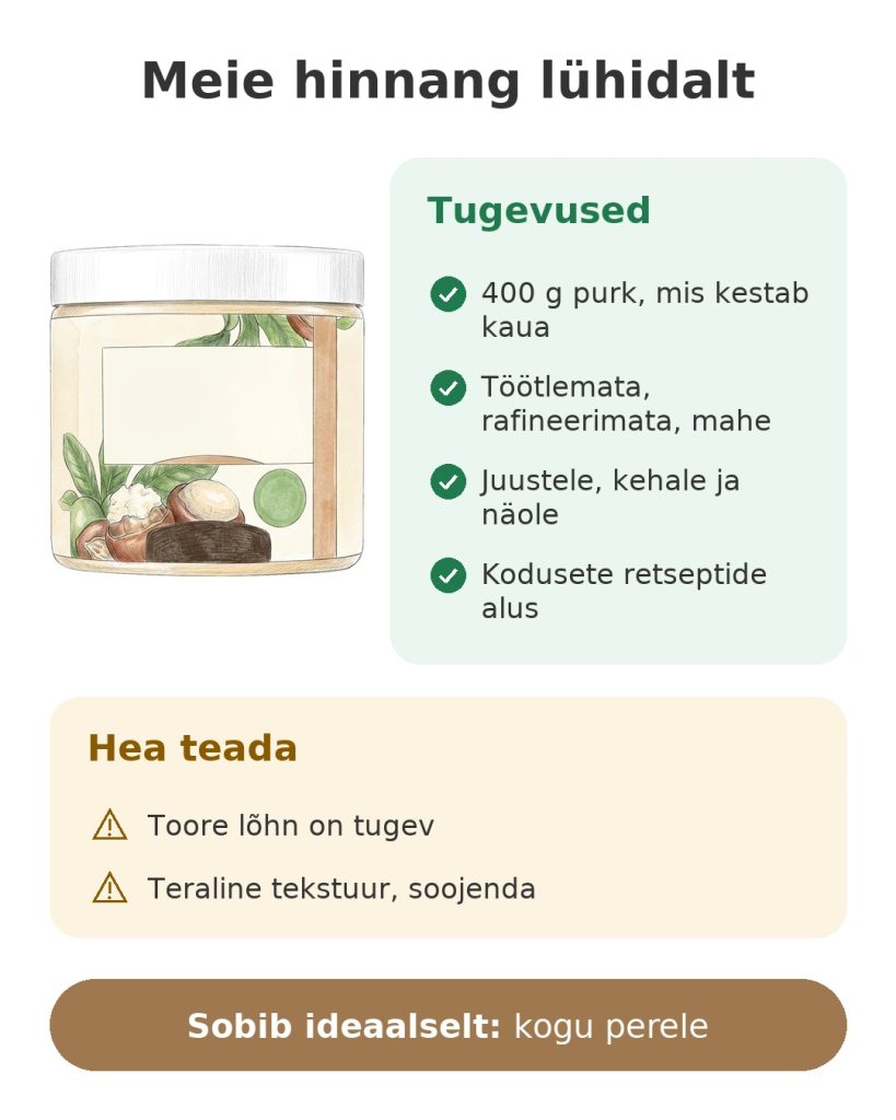 Mahe toores karitevõi Planète au Naturel Meie hinnang lühidalt: töötlemata sheavõi, tugevused ja teada vääriv