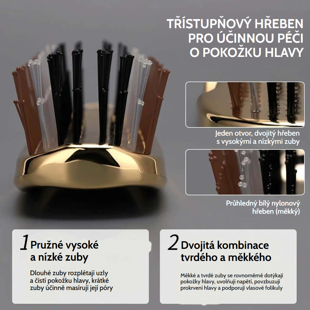 Růžový masážní kartáč na pokožku hlavy s antistatickými nylonovými hroty