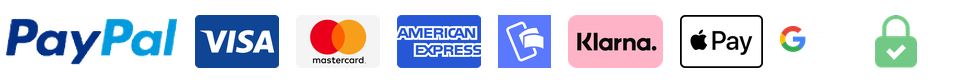 Turvallinen maksu: PayPal, Visa, Mastercard, American Express, MobilePay, Klarna, Apple Pay ja Google Pay