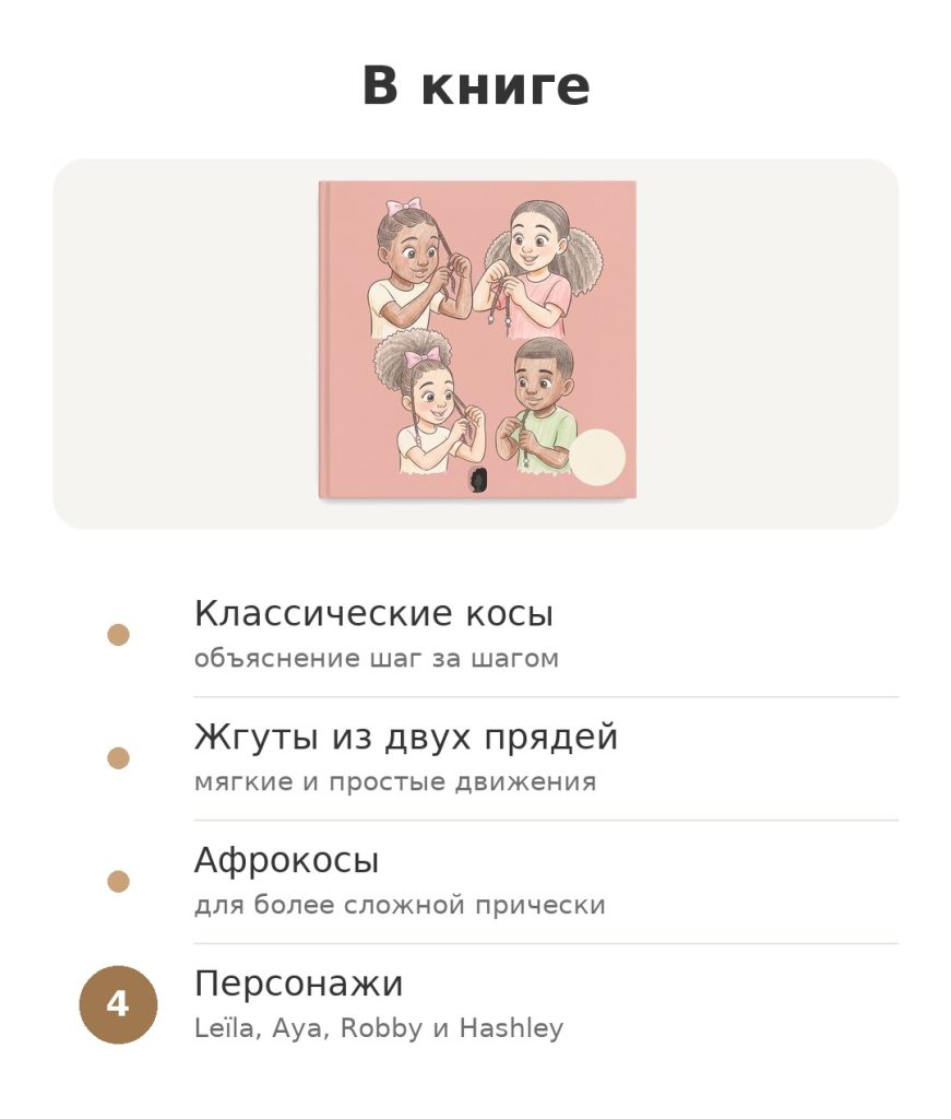Содержание книги учимся заплетать курчавые волосы: классические косы, жгуты из двух прядей, афрокосы