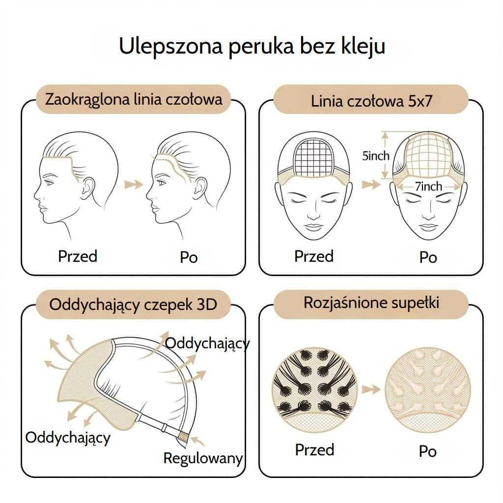Falowana peruka bez kleju w kolorze czekoladowego brązu z przezroczystą koronką