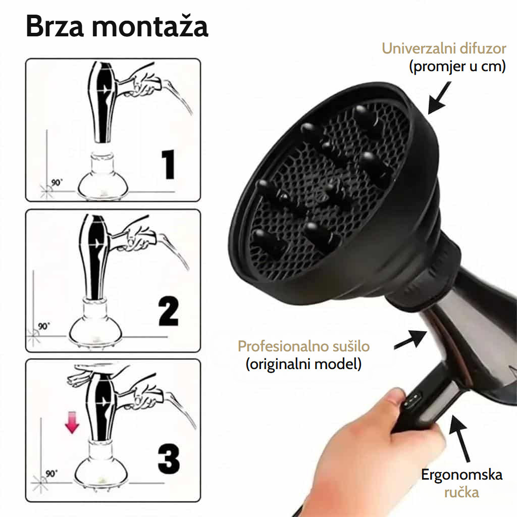 Univerzalni sklopivi silikonski difuzor za fen s rešetkom u obliku saća