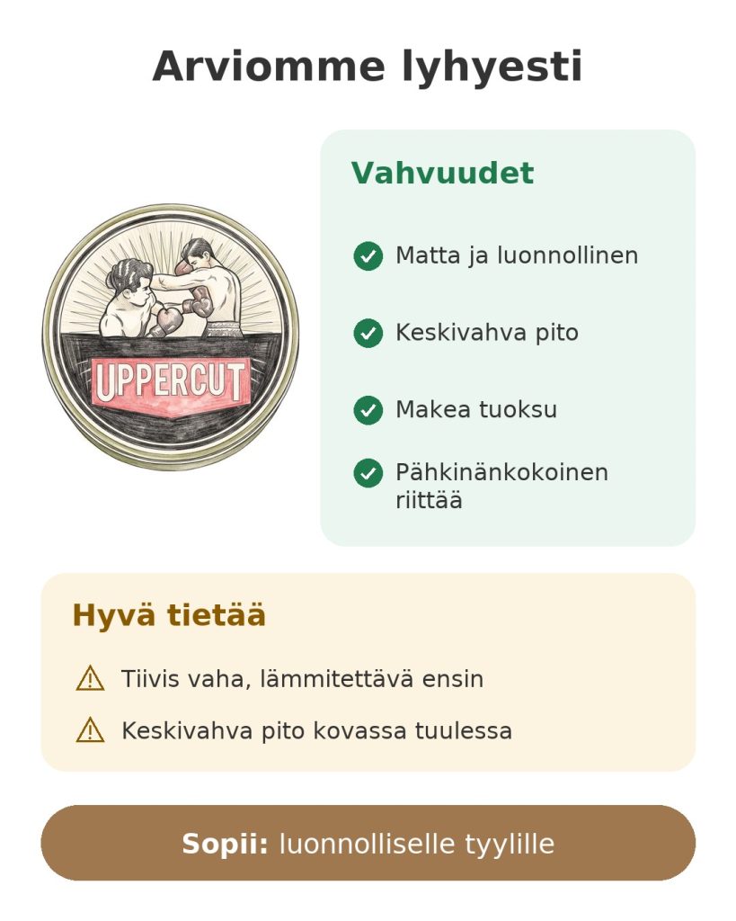 Arviomme lyhyesti: Uppercut Deluxe mattapomade: vahvuudet, huomioitavat asiat ja ihanteellinen käyttö