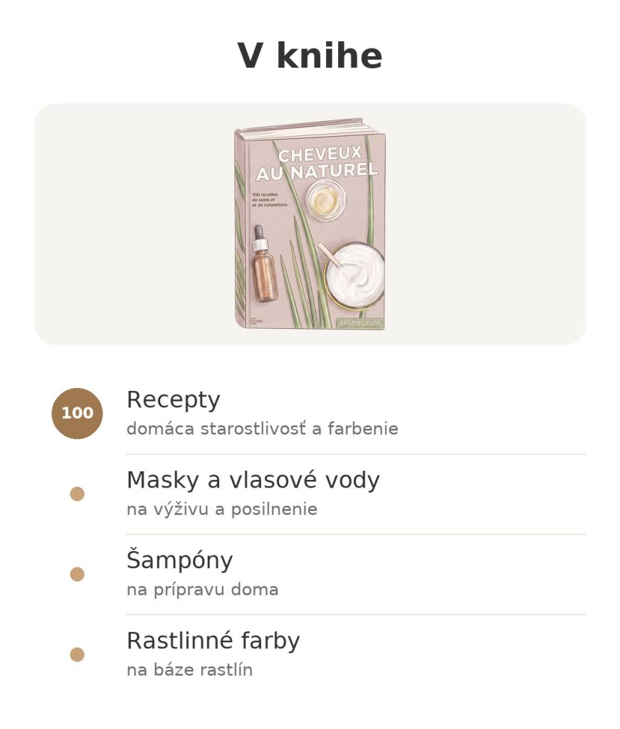 V knihe: Cheveux au naturel, 100 receptov na domácu starostlivosť o vlasy, šampóny a rastlinné farby