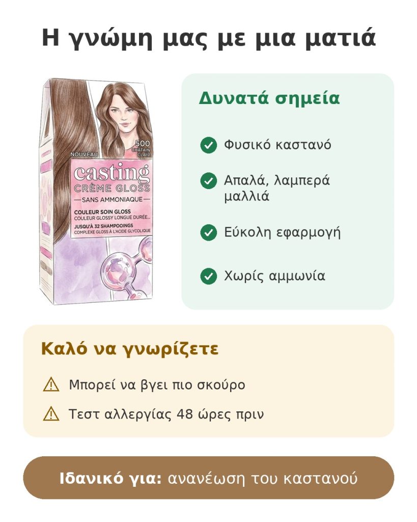 Η γνώμη μας με μια ματιά για η βαφή μαλλιών L'Oréal Casting Crème Gloss 500 ανοιχτό καστανό