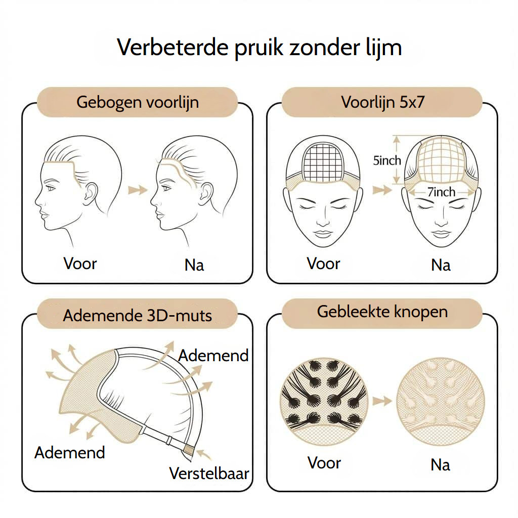 Gegolfde pruik zonder lijm van chocoladebruin haar met transparant kant